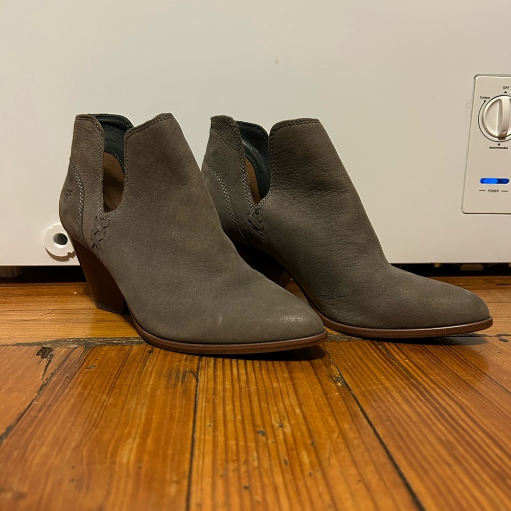 Gray Leather Frye Ankle Boots